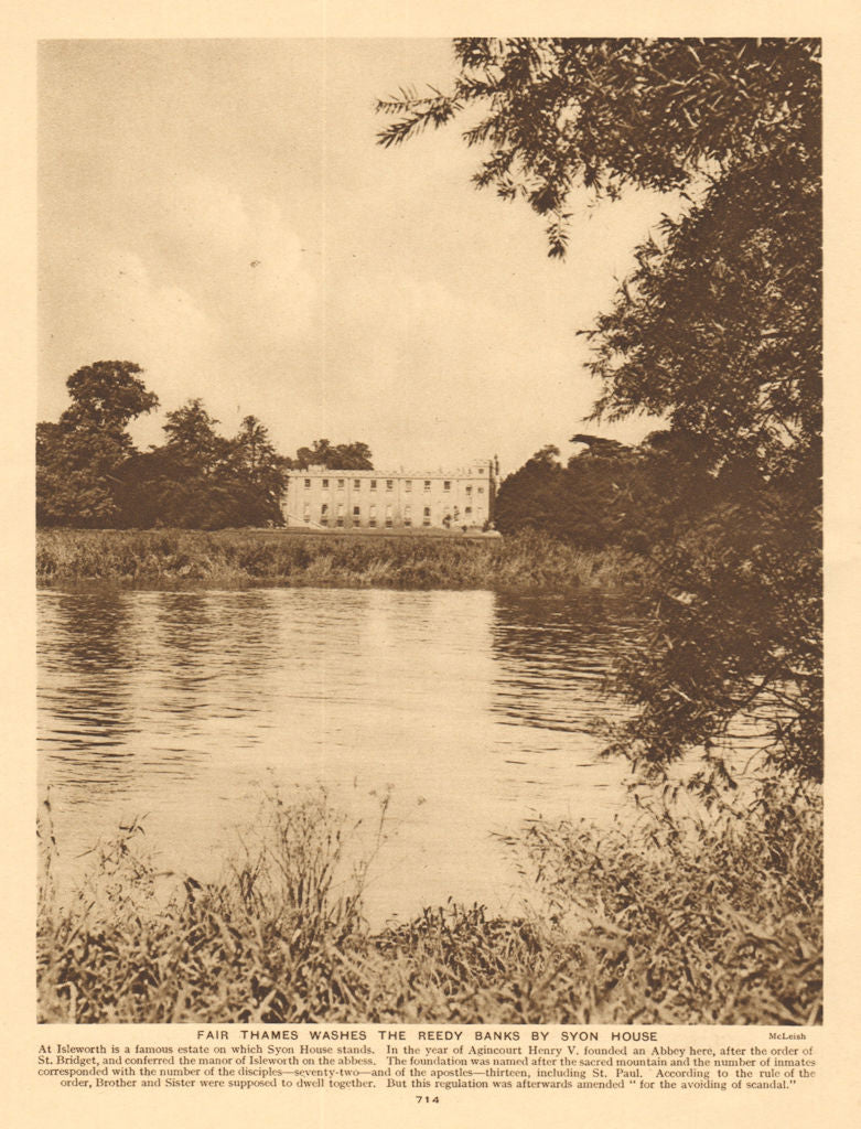 Fair Thames washes the reedy banks by Syon House 1926 old vintage print